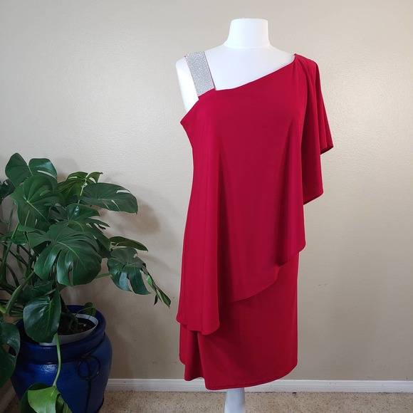 R&M Richards Asymmetric Knee-Length Dress with Draped Shoulder  Size 8 - Picture 5 of 7